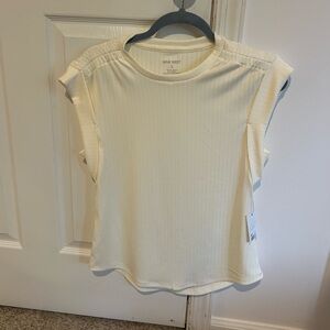 Nine West Cream Ribbed Women's Short Sleeve Top Size Small